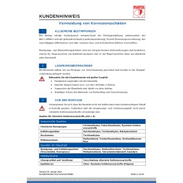 Kundenhinweis zur Vorbeugung von Korrosionsschäden